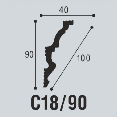 Плинтус потолочный C 18/90 90x40
